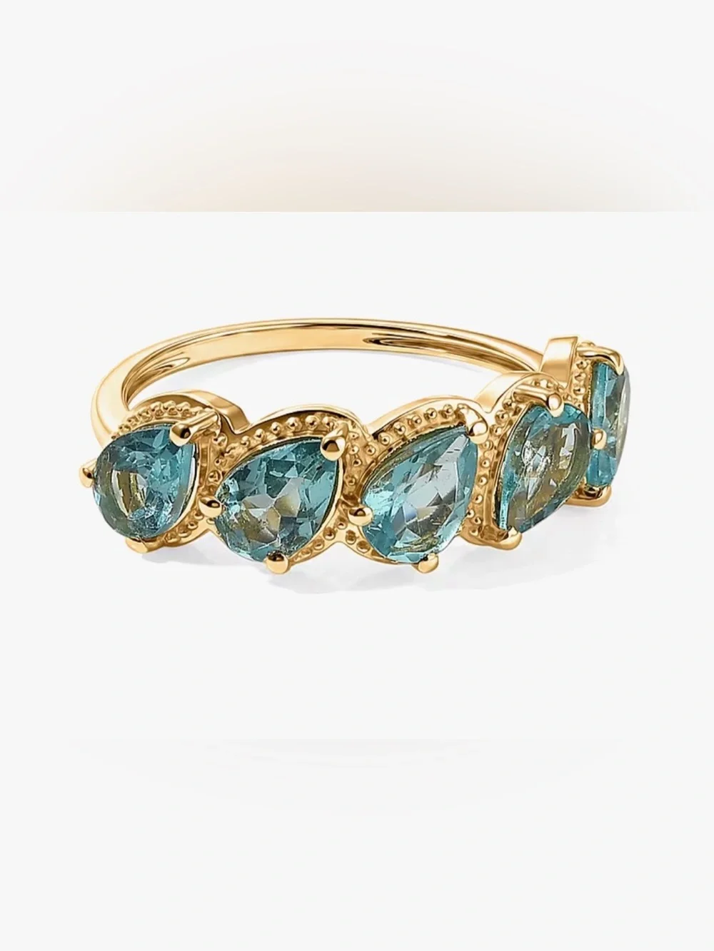 Blue Apatite 2.50 ctw 5 stone ring in 18K YG Plated. Size 8
